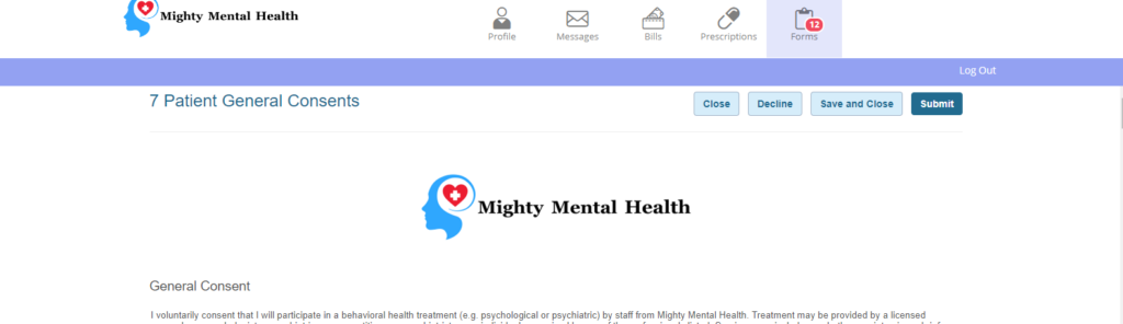 Mighty Mental Health PAtient Portal/ 7 Patient General Consents